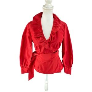 J.‎ PETERMAN Top Womens Red Flamenco Ruffle Self Tie Wrap Blouse Size 8